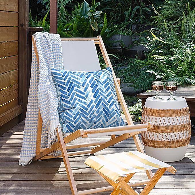 Outdoor Pillow Covers for Patio Furniture 20x20 Inch, Decorative Patio Throw Pillow Covers Set of 2, Modern Square Cushion Cases for Porch Garden Home Office, Blue Bricks