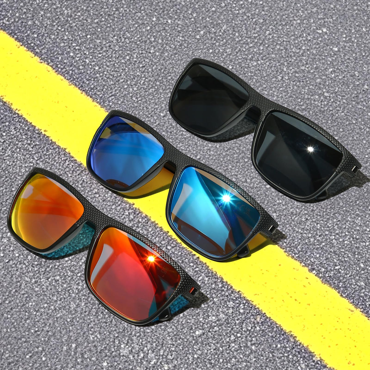 MASDUN Polarized Sunglasses for Men and Women Square Sun glasses UV Protection For Driving Fishing Golf (3 Pack) (Black/Ice Blue/Silvery)