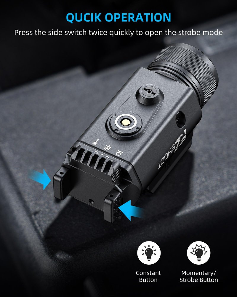 EZshoot 2400 Lumens Laser Light Combo with Strobe Mode, High Lumen Pistol Flashlight, Magnetic Rechargeable Green Laser Light with Quick Install Adjustable Slide Rail for Picatinny GL Rail
