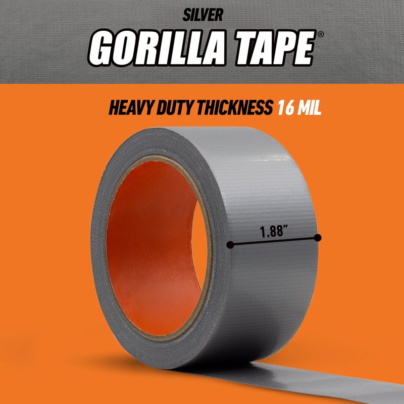 Gorilla Duct Tape, 1.88 in x 10 yd, Silver (Pack of 1) - Utility, Triple Layer Strength, Indoor & Outdoor, Weather Resistant Shell