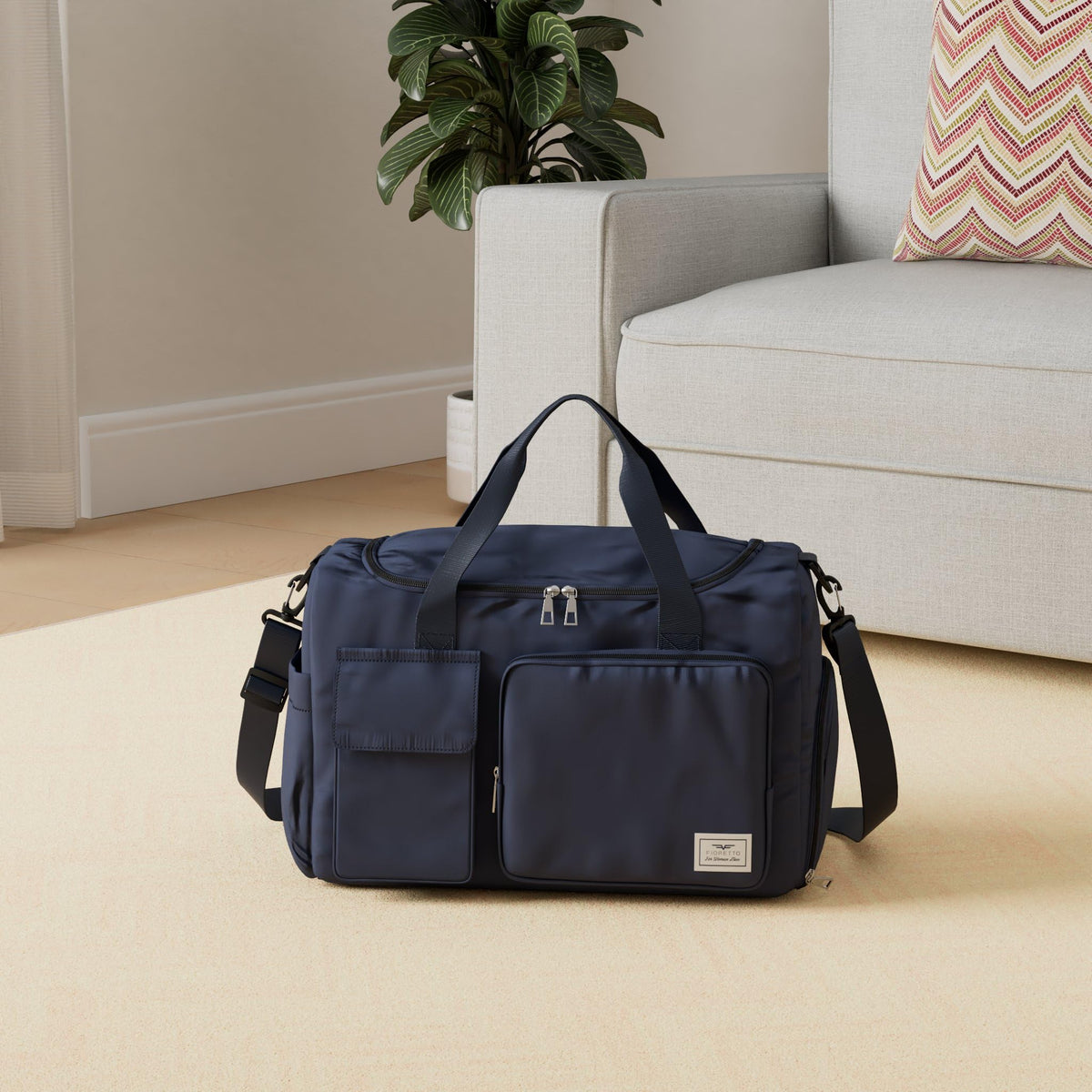 FIORETTO Women's Gym Duffle Bag with Shoes Compartment, 30L Capacity, Ideal for Travel, Gym, Sports, Duffel, Weekender, with Toiletry Bag, Navy Blue