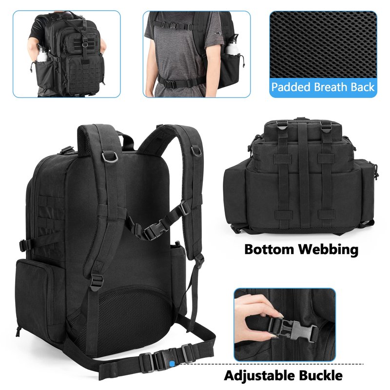 Damero Medical Tactical Backpack, Medical Supplies Bag First Aid Rucksack with Top Y-Strap for Hiking, Trekking Hunting Camping, Black (Bag Only)