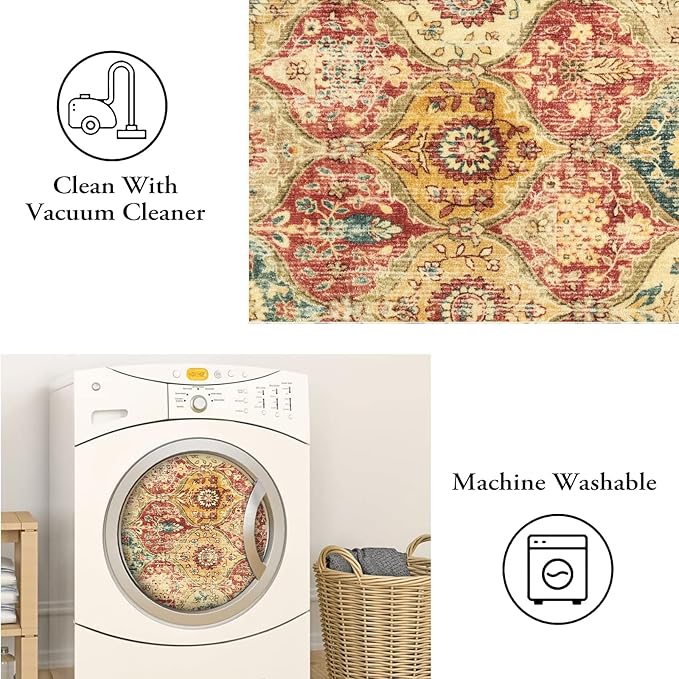 Lahome Moroccan Trellis Washable Rug, 2x3 Bathroom Rugs for Kitchen Entryway, Non-Slip Indoor Door Mat Ultra-Thin, Small Oriental Throw Carpet for Bedroom Entry, Red/Orange