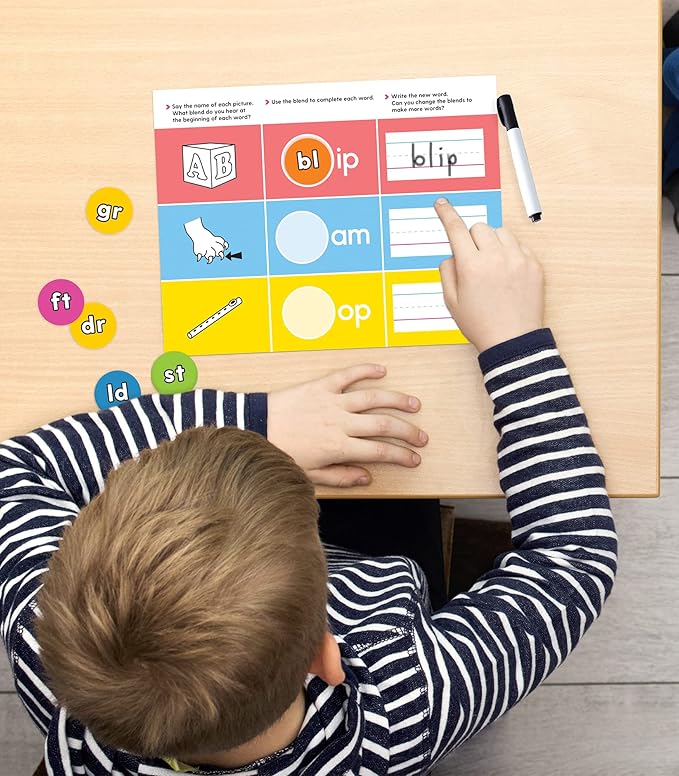 Carson Dellosa 25-Piece Beginning and Ending Blends Edu-Clings Set, Language Arts Dry Erase Mats and Silicone Phonics Manipulatives, Grammar and Spelling Games and Practice for Kids