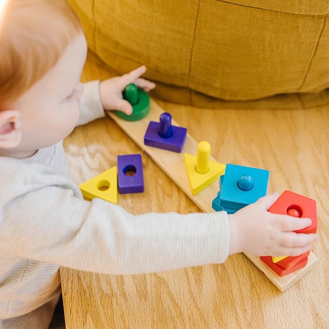 Melissa & Doug Stack and Sort Board - Wooden Educational Toy With 15 Solid Wood Pieces