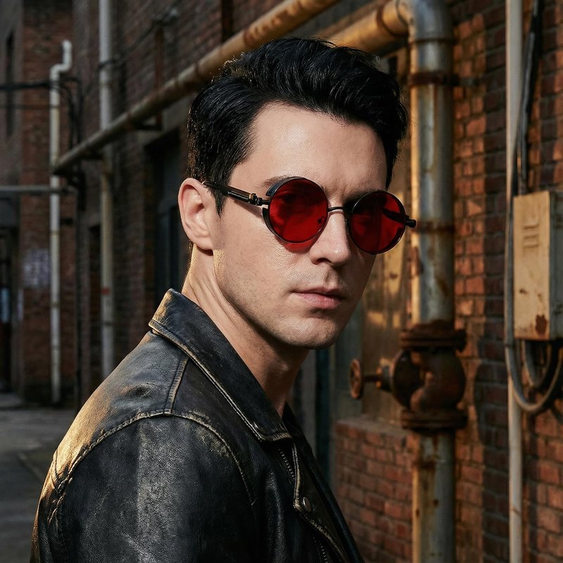 FEISEDY Retro Gothic Steampunk Sunglasses Round Metal Frame Punk Circle Inspired Shade Men B1857