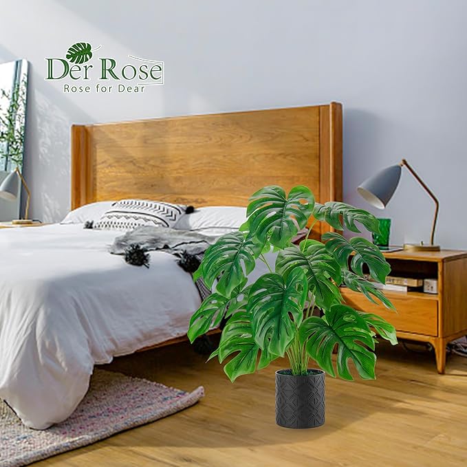 Der Rose 2 Pack 28'' Artificial Plants Indoor Large Fake Potted Plants Faux Monstera Plants Indoor Tall for Home Farmhouse Bedroom Living Room Decor