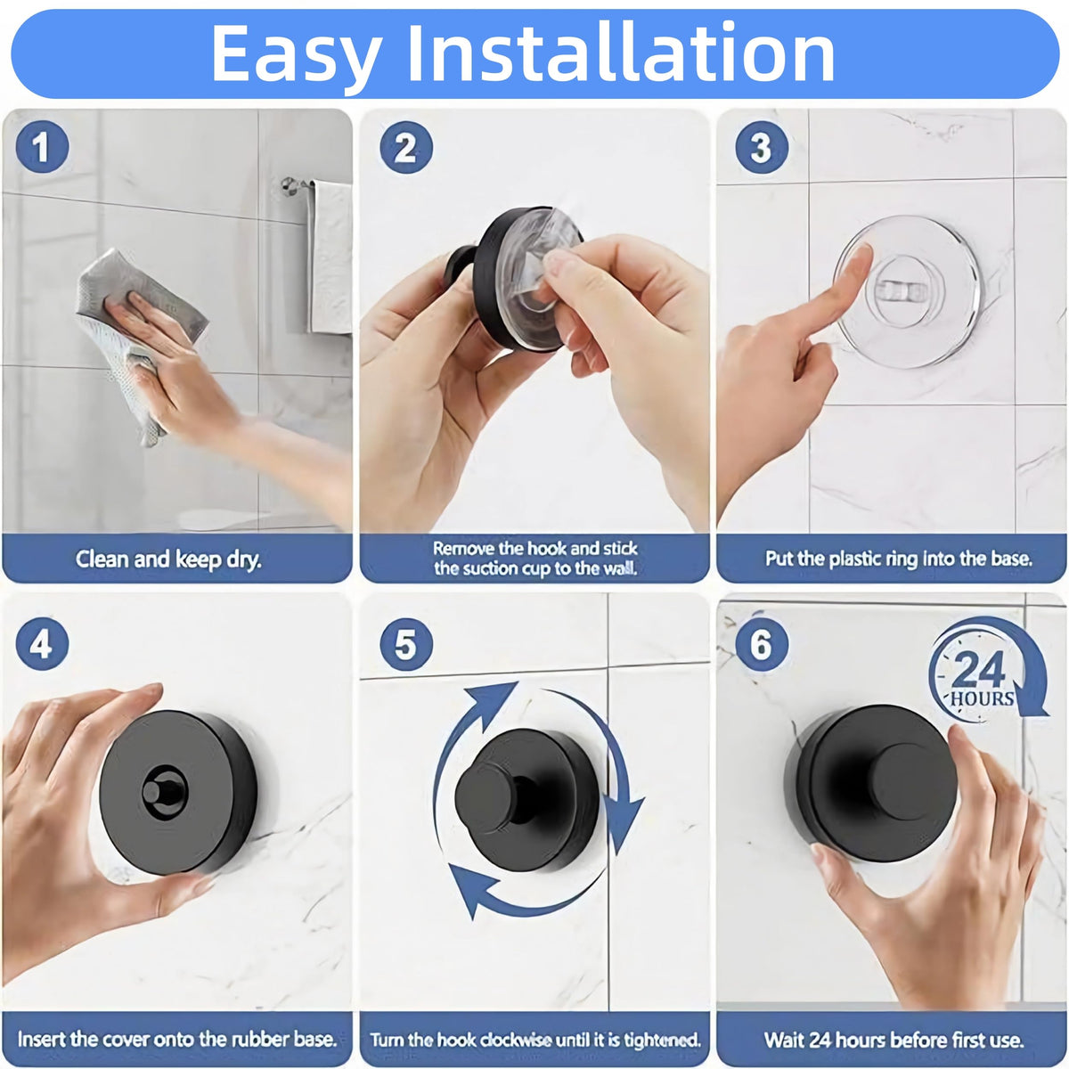 BRMUEIX 4 Pack Suction Cup Hooks for Shower,Glass Door Tile & Windows,Towel Hooks for Bathrooms,No Drill Stainless Steel Bathroom Hooks,Removable Suction Cup Wreath Hangers for Front Door(Black)
