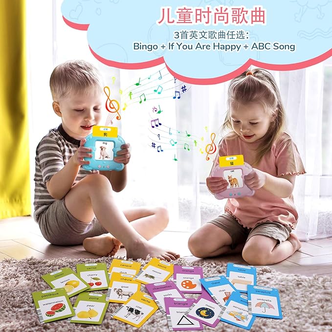 Chinese & English Talking Flash Cards for Toddlers, Bilingual Flash Cards Learning Montessori Toys with 224 Sight Words, Speech Therapy Toys for Children Sensory Preschool Education Gifts