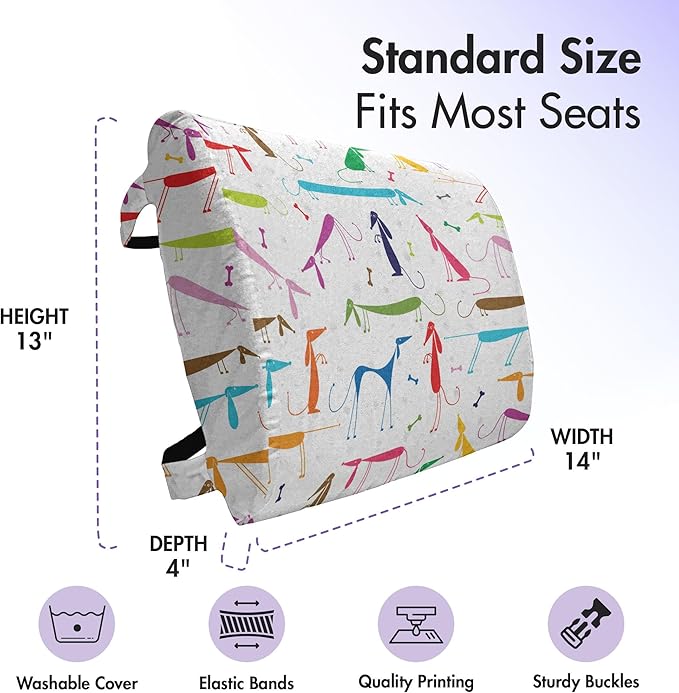 Ambesonne Dog Lover Lumbar Back Support Pillow, Dachshund Cartoon Doodles with Various Stances Pointing Smelling Running Standing, High Density Foam for Office Chairs Car Seats, 14" x 13", Green Red