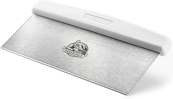 Bakerdale Large Bench, Dough, Cake Scraper, Icing Smoother Spreader, 10-inch Long Stainless Steel Blade, with White Polypropylene Handle