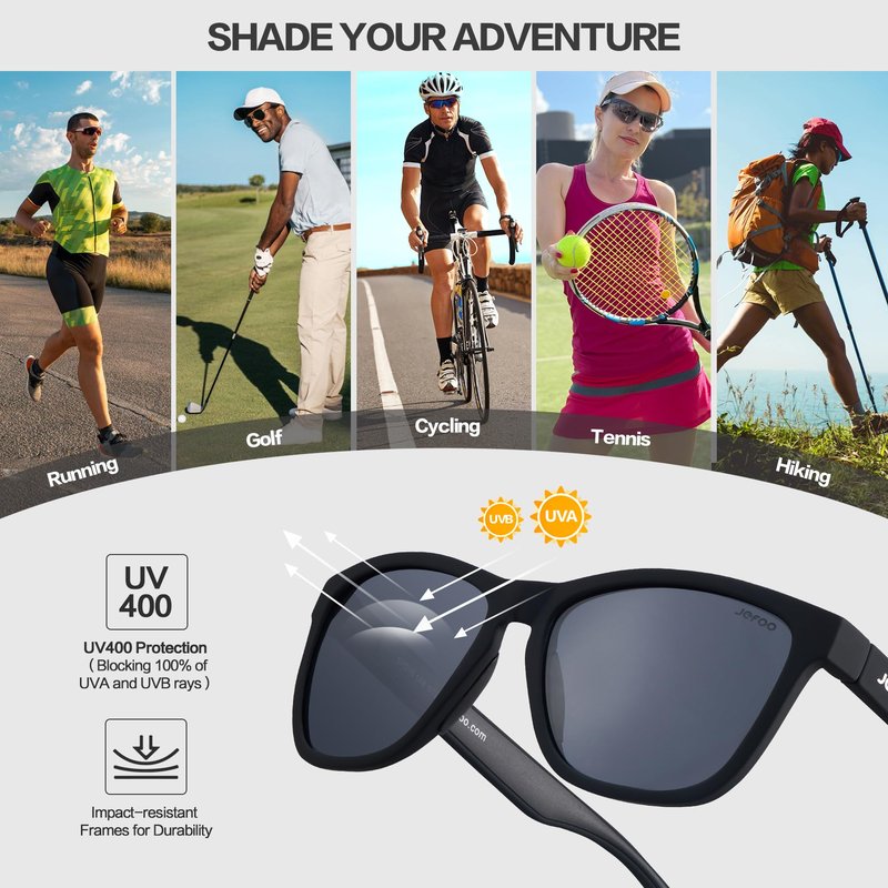 Jefoo Polarized Sports Sunglasses for Women Men Running Retro Trendy Sun Glasses UV400 Protection Tangle Free