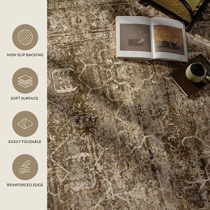 Lahome Vintage 8x10 Washable Brown Rugs for Living Room Bedroom, Boho Dining Room Rugs for Under Table, Soft Non Slip Indoor Throw Carpet for Home Office Playroom (8x10ft,Brown)
