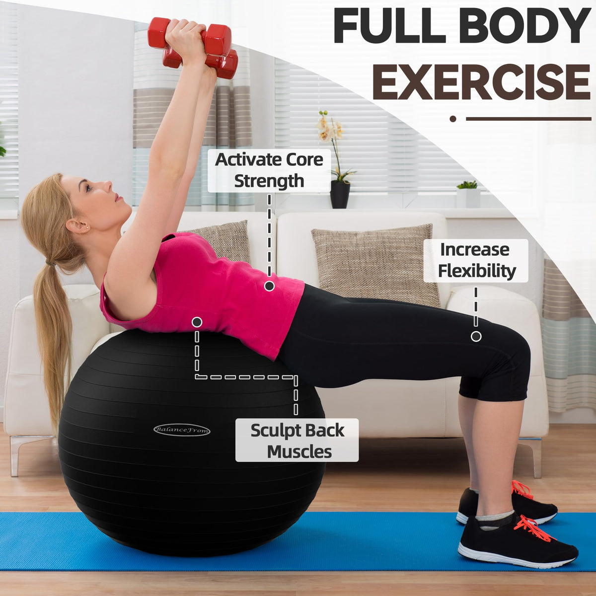 Fitvids Unisex Adult 34-inch, XXL Exercise Ball, Black, 78-85cm XXL US