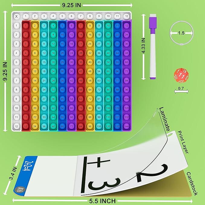 COOVA Math Games for Kids - Flash Cards for Kids - Pop it Practice with Addition, Subtraction, Multiplication & Division - Ideal for Math Learning and Skill Building.
