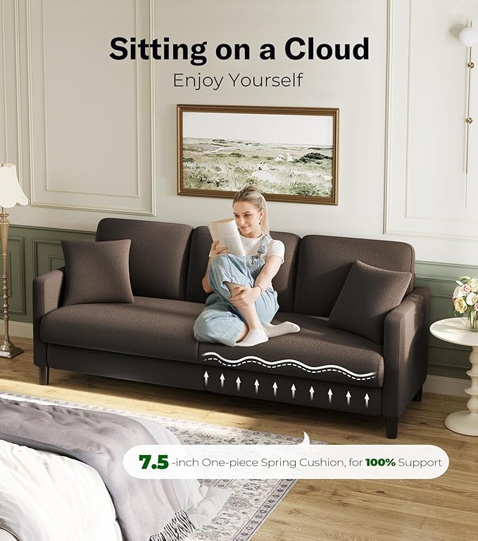 83" Couches for Living Room, Comfy Sofas for Living Room, Teddy Sofa Couch, Tool-Free Setup Loveseat Sofa, All-Wood Love Seat Couches, Small Couch 2 Pillows Included, Khaki