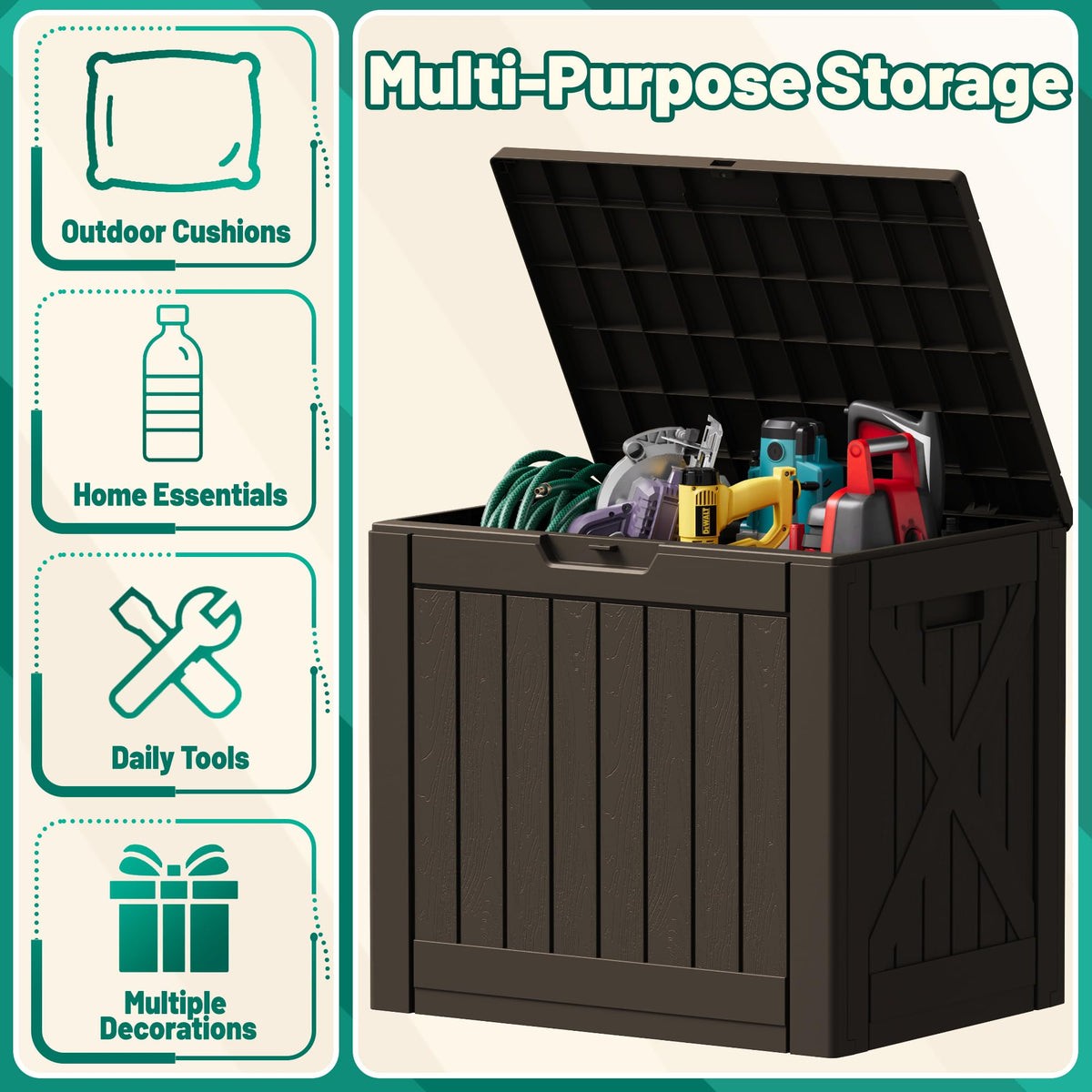 Devoko 40 Gallon Deck Box Outdoor Storage Box Waterproof for Patio, Large Outdoor Storage Bench Lockable for Outside (Deep Brown, 40 Gallon)
