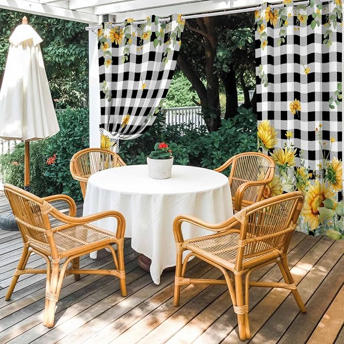 Sunflowers Outdoor Curtains for Patio Summer Floral Eucalyptus Leaf Buffalo