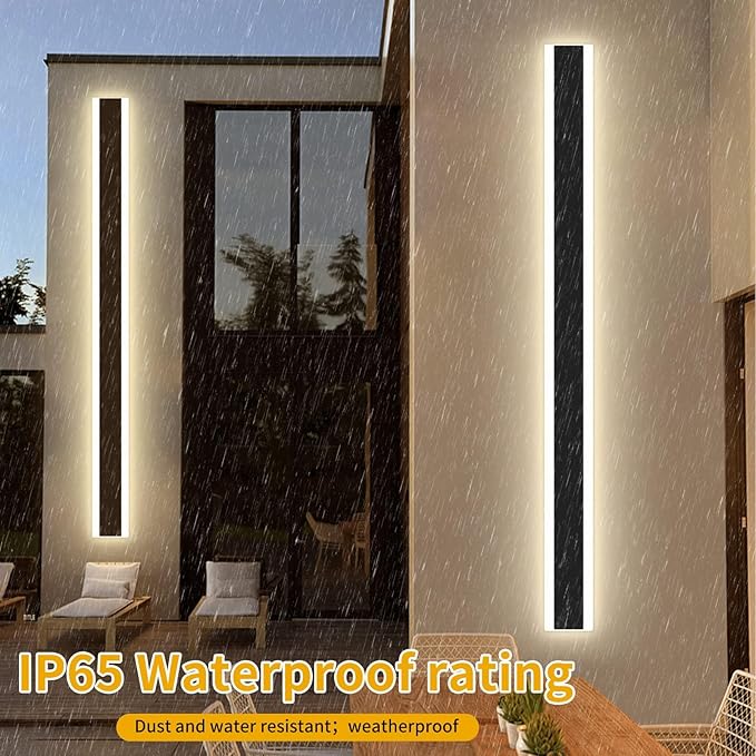 Mikeru Modern Long LED Wall Light, 3000k-6000k Dimmable Outdoor Wall Sconce 78.8inch Black Outdoor Exterior Lights with Remote Control Ip65 Waterproof Anti-Rust Linear Long Porch Lights