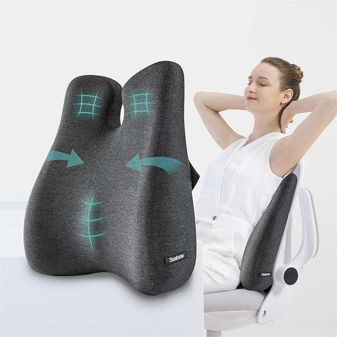 seeknow Lumbar Support Pillow for Office Chair Cushion for Pain Relief Memory Foam Support Office Chair Ergonomic Pillow Lumbar Chushion W/Strap for Car, Computer Gaming Chair, Recliner, Couch