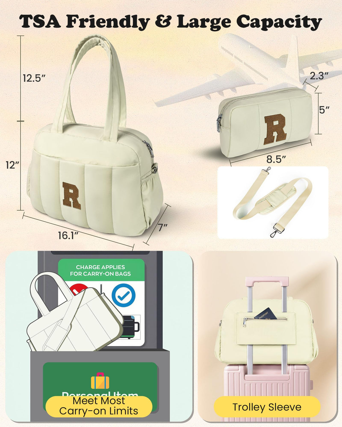 Vogewood Birthday Presents for Women-Duffle Bag for Travel, Travel Bags，Bridal Shower Gifts-Initial Overnight Bag with Wet Pocket，Lightweight Weekender Bags Personalized Gym Tote with Makeup Pouch