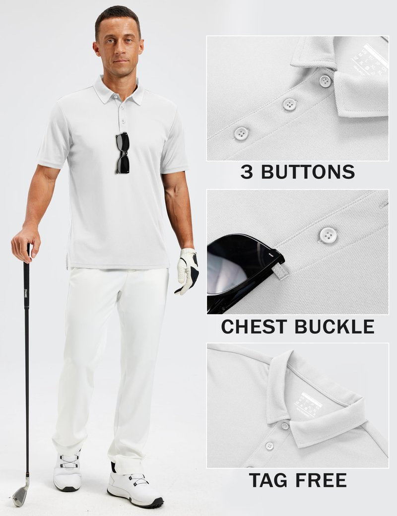TACVASEN Mens Polo Shirts Short Sleeve Dry Fit Performance Breathable Golf Shirt with Collar Tennis Casual Business Work White, XL
