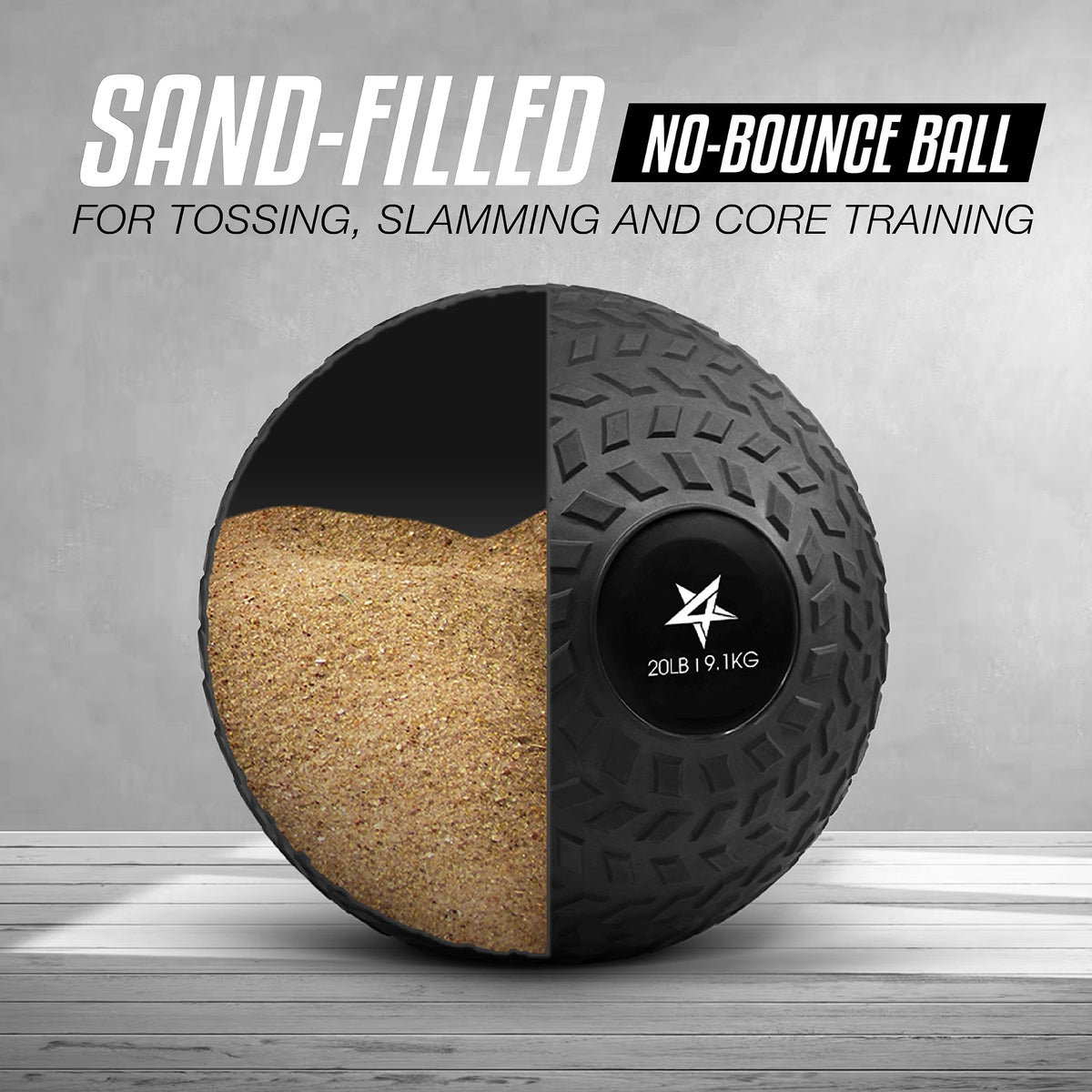 Yes4All Slam Balls, 10-40lb Weighted Ball Weight, Durable PVC Sand Filled Workout Dynamic Slam Ball for Strength Training, Tread, Black, 20lbs