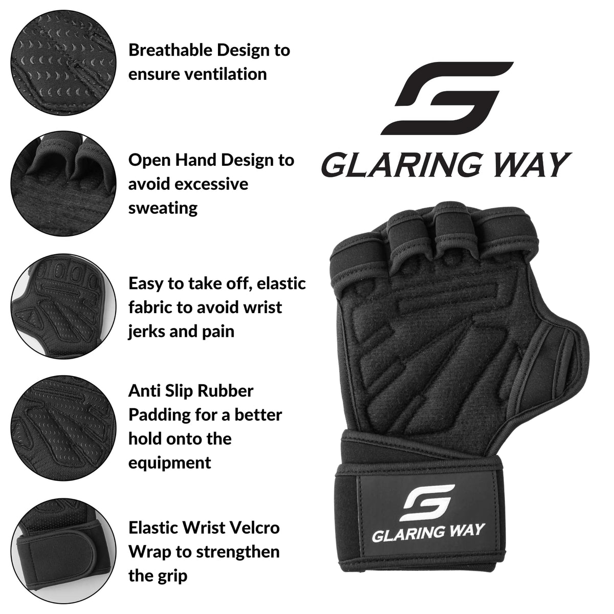 Ventilated Weight Lifting Gloves for Men & Women with Wrist Wrap Support – Neoprene Padded Workout Gym Gloves with Full Palm Protection, Strong Grip for Fitness, Training & CrossFit (Black, Large)