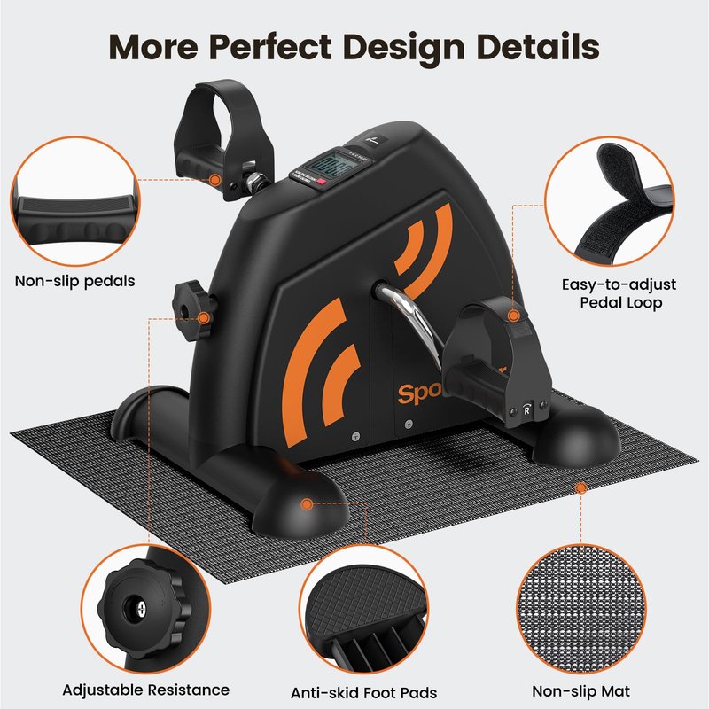 Sportneer Under Desk Bike Pedal Exerciser: Mini Exercise Bike Portable Peddler Sitting for Seniors with LCD Display Arm & Leg Bike Pedals Exerciser with Anti-Skid Mat for Home Office Black Orange