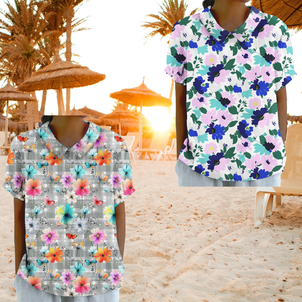 Summer Hawaiian Style Casual Shirts for Women Comfy Lightweight Short Sleeve Tee Flowy Collared Neck Trendy Top