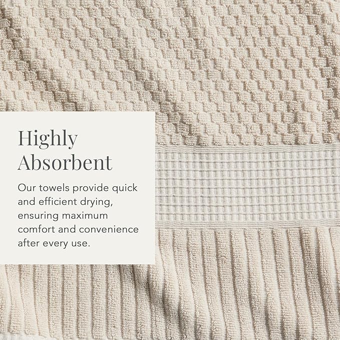 NY Loft 100% Cotton Hand Towel 6 Pack Hand Towel Set | Super Soft & Absorbent Quick-Dry Hand Towels 16" x 28" |Textured and Durable Cotton | Trinity Collection (6 Pack Hand Towel, Sand)