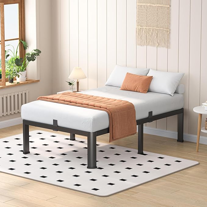 18 Inch Twin Heavy Duty 3500 lbs Bed Frame with Round-Corner Legs & Anti-Squeak Design – Quick Assembly Metal Platform, No Box Spring Needed