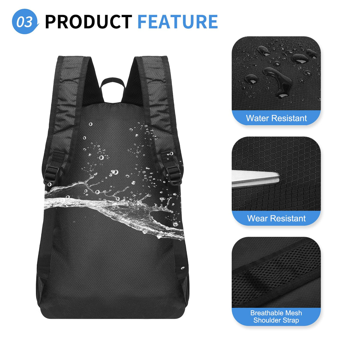 SUIKIHUM 20L Small Hiking Daypack for Women Men, Foldable Packable Backpack, Lightweight Water-Repellent Travel Daypack for Camping Outdoor, Black