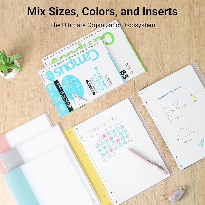 KOKUYO Campus 2x2 Spiral Binder Notebook Set, A5 Refillable Notebook + 60 Refill Papers with 5x5 Graph Ruled, 40 Sheet Capacity, Yellow, Perfect for Work, Study & Journal, Japan Import