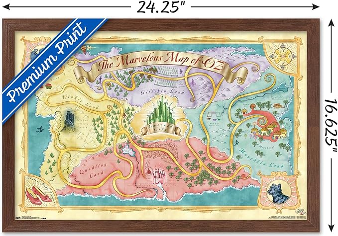 The Wizard Of Oz - Map Wall Poster, 22.4L" x 14.7W", Mahogany Framed Version