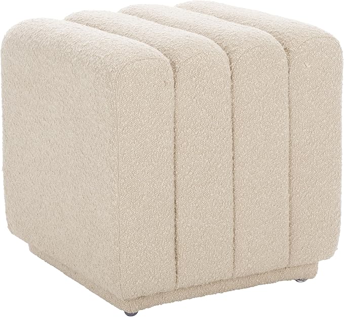 SAFAVIEH Home Collection Joseph Beige Boucle Channel Tufted Square Ottoman Seat Foot Rest (Fully Assembled)