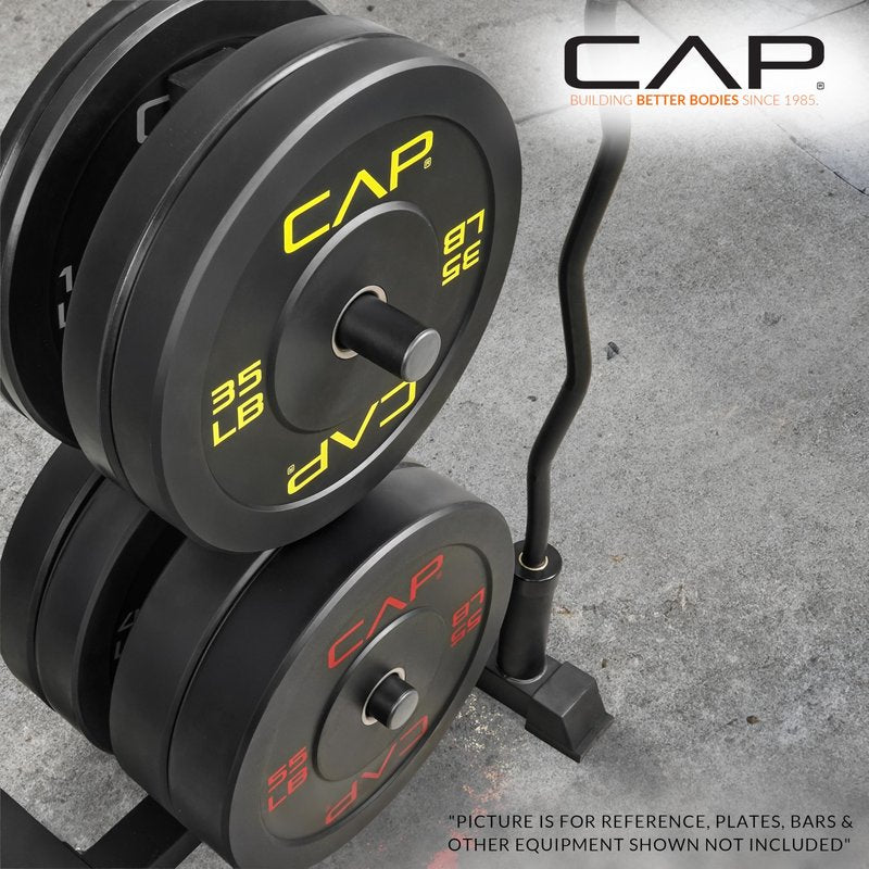 CAP 160 lb Economy Olympic Bumper Plate Set with Compact Storage Rack, 2-Inch Olympic Plates, Medium Bounce Rubber Weight Plates with Steel Hub, 4 Weight Posts & 2 Barbell Holders for Weightlifting, Strength Training & Home Gym Workouts
