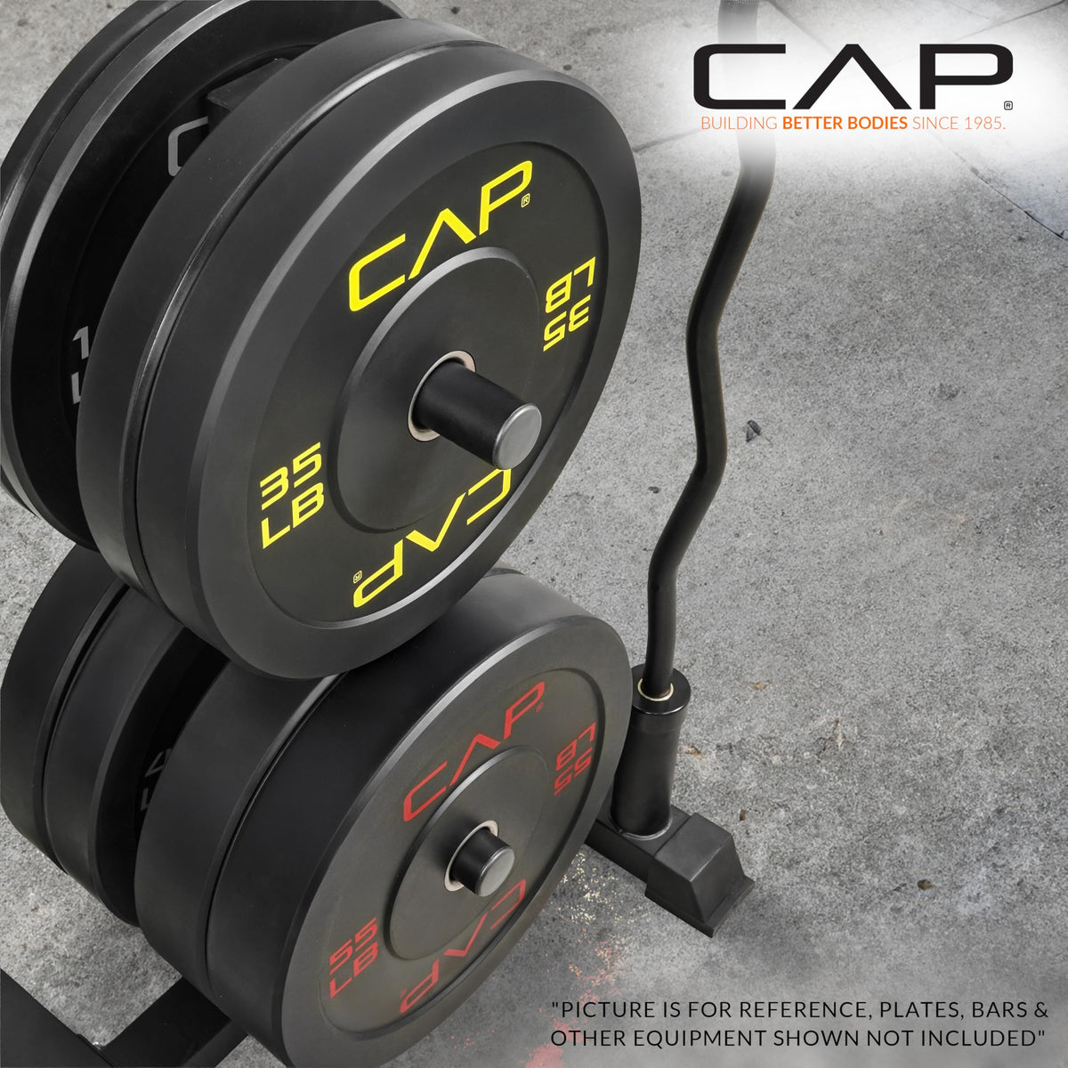 CAP 160 lb Pro Olympic Bumper Plate Set with Compact Storage Rack, 2-Inch Olympic Plates, Low Bounce Virgin Rubber Weight Plates with Chromed Steel Hub, 4 Weight Posts & 2 Barbell Holders for Weightlifting, Strength Training & Home Gym Workouts