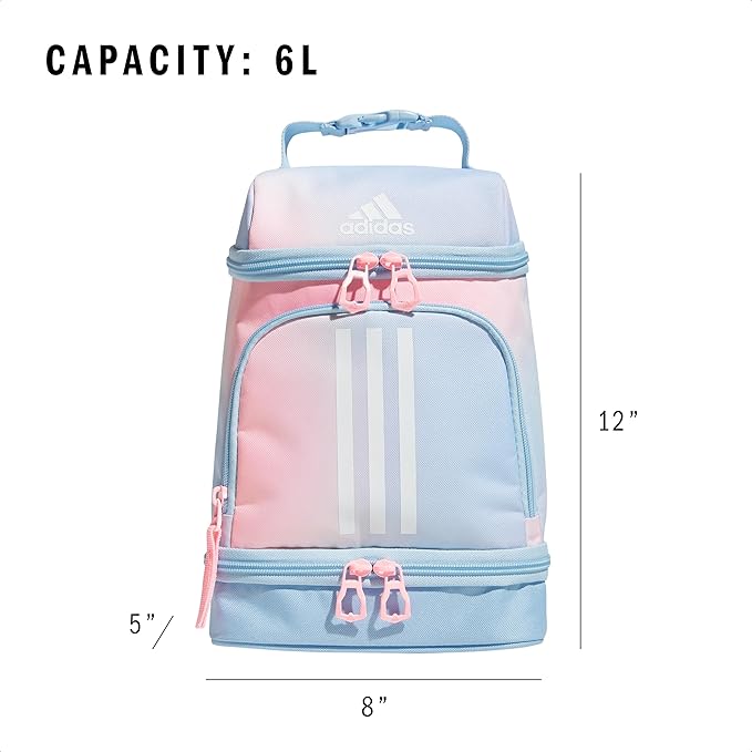 adidas Excel Insulated Lunch Bag, Cooler with Zipper, Pocket for Ice Pack, and Clip, Temperature Control Insulation