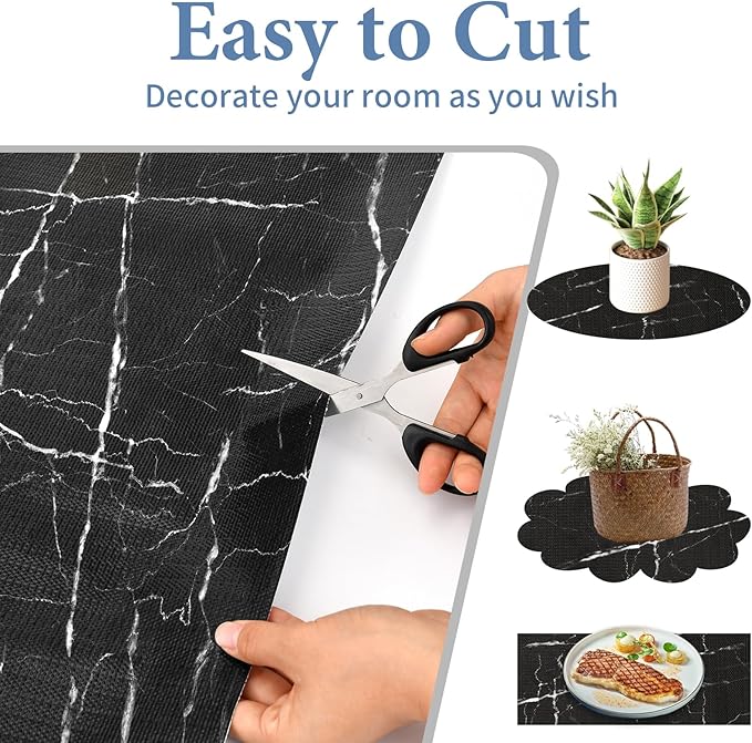Drawer and Shelf Liner for Kitchen Cabinet: 23 in X 30 Ft Non Slip Waterproof Shelf Paper Non Adhesive Refrigerator Liners Black Marble Easy Liners for Bathroom with Knife Tape Measure