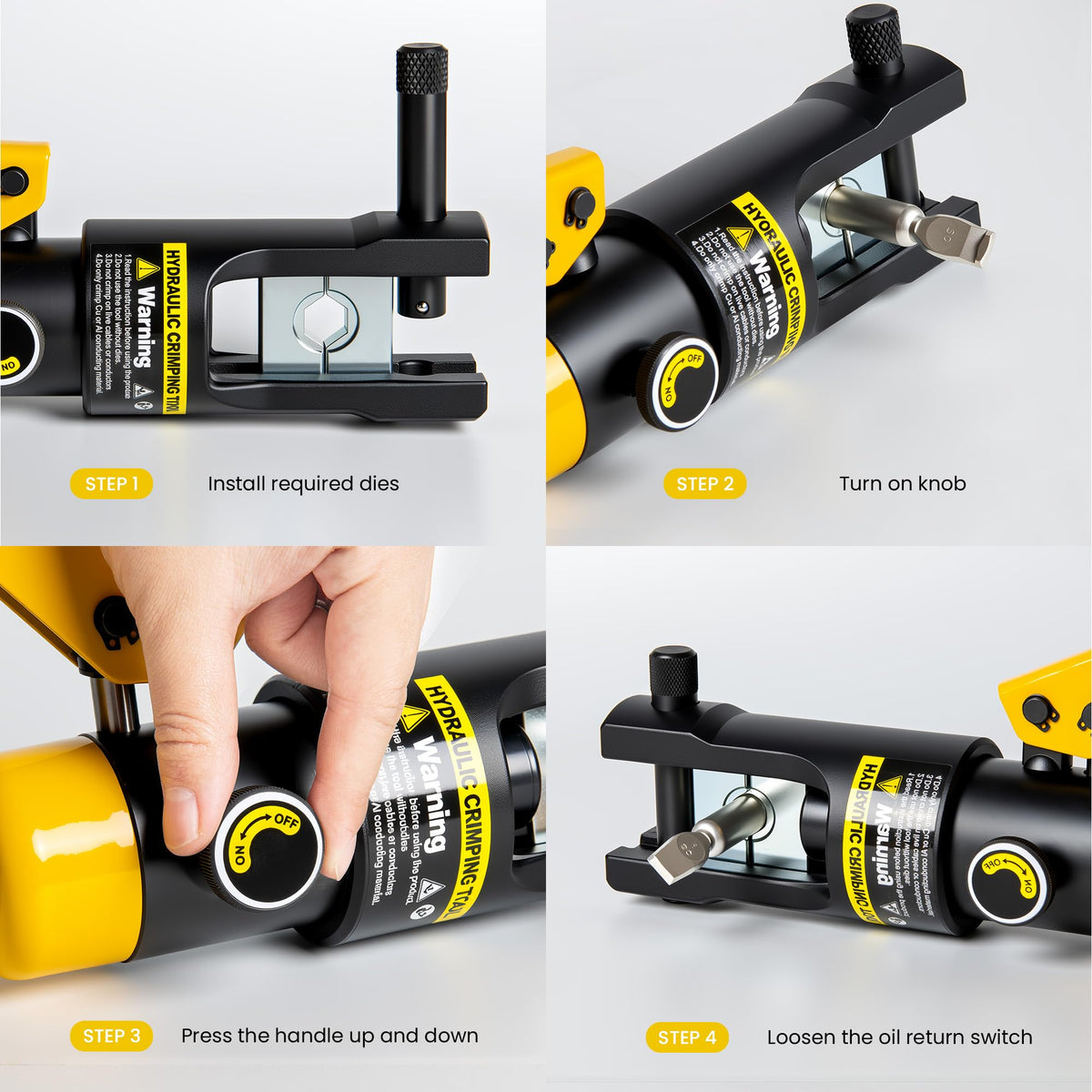 HYCLAT 16 Tons Hydraulic Wire Crimping Tool Battery Cable Lug Terminal Crimper With 13 Pairs of Dies, 9AWG to 600MCM Crimping Tool