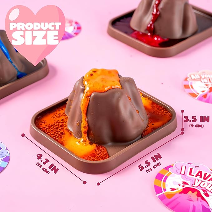 JOYIN 24 Pcs Valentines Day Volcano Science Kit with Cards, Volcano Erupting Science Experiment Toys with 4 Lava Colors, Classroom Activities for Kids Boys Girls Craft Gift Exchange Party Games