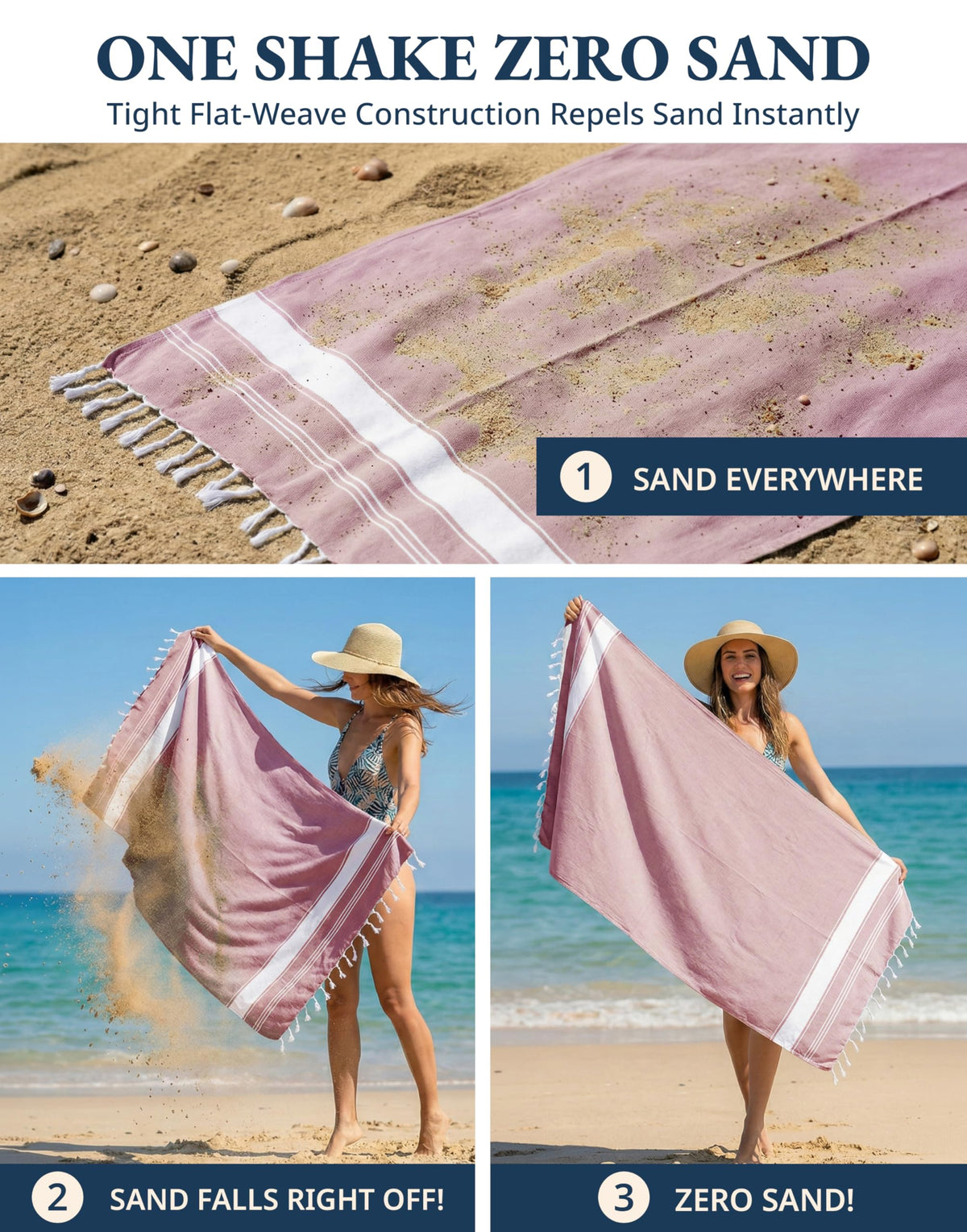 LANE LINEN Beach Towel Set of 4, Turkish Beach Towel Set, Pre-Washed Pool Towels, Quick Dry Travel Beach Towel, Extra Large Beach Towels Oversized, 39"x71" - Cashmere Rose