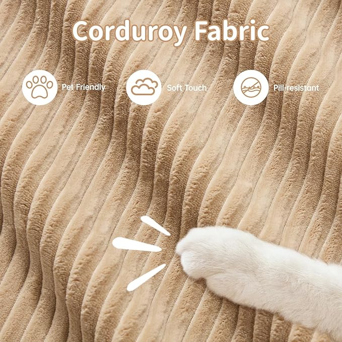 80" Modern Corduroy Boneless Love Seat Couches with 1 Ottoman, 2 Seater Large Sectional Couches for Living Room, Camel Cloud Modular Sectional Sofa, Memory Foam, Extra Deep Loveseat, No Assembly
