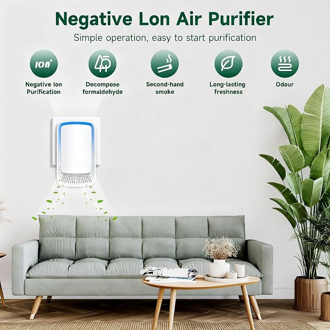 Plug In Air Ionizer Purifier for Home, Negative Ion Generator, Quiet Air