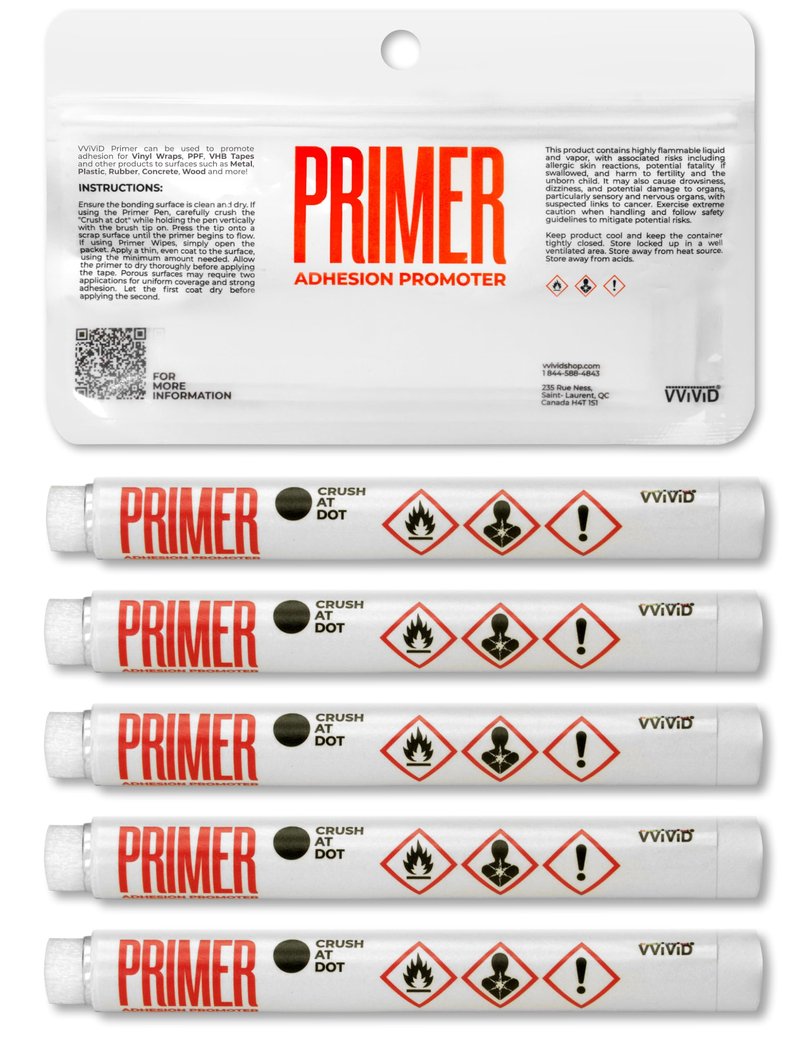 VViViD Primer Pen Adhesive Promoter (0.66mL - 5 Pack) for Vinyl Wrapping, PPF, Painting, Metal, Plastic, Rubber, Concrete and More