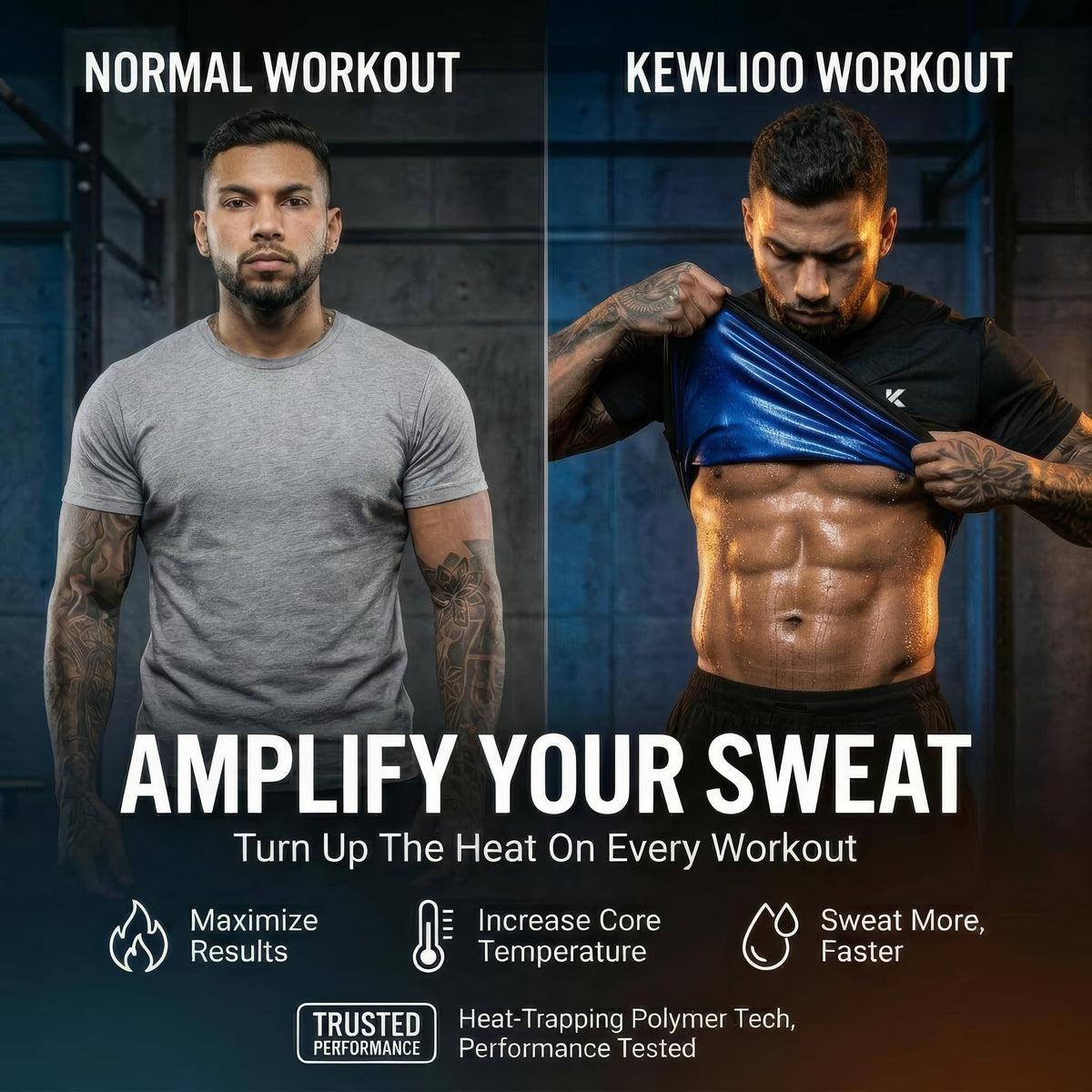 Kewlioo Sauna Shirt for Men - Original Heat Trapping Sweat Vest, Sauna Suit For Men, Compression Workout Sweat Suit for Gym, Workouts