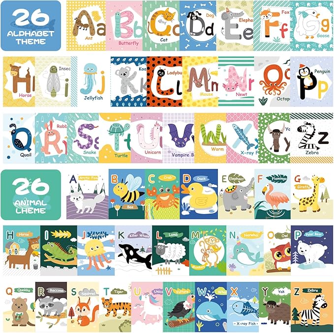 Jollybaby Reusable Soft Cloth ABC Alphabet/Letters Animal Flash Cards for Baby 0-6-12-18 Months, Curious Baby First Words Learning Activity Flashcards, Montessori Sight Words Toy - Easter Gifts