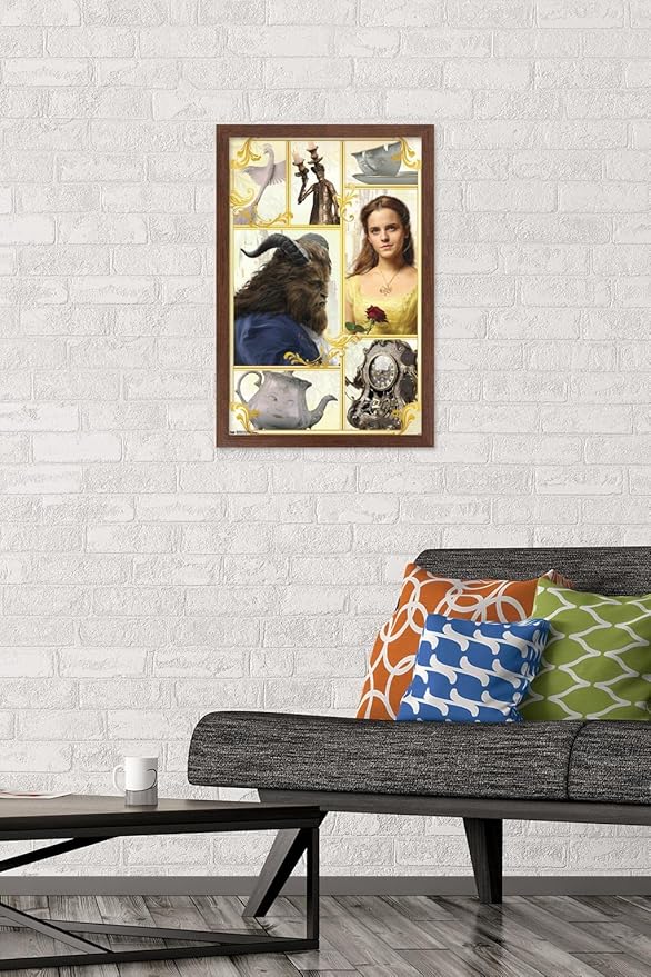 Trends International Disney Beauty And The Beast - Group Wall Poster, 14.725" x 22.375", Mahogany Framed Version