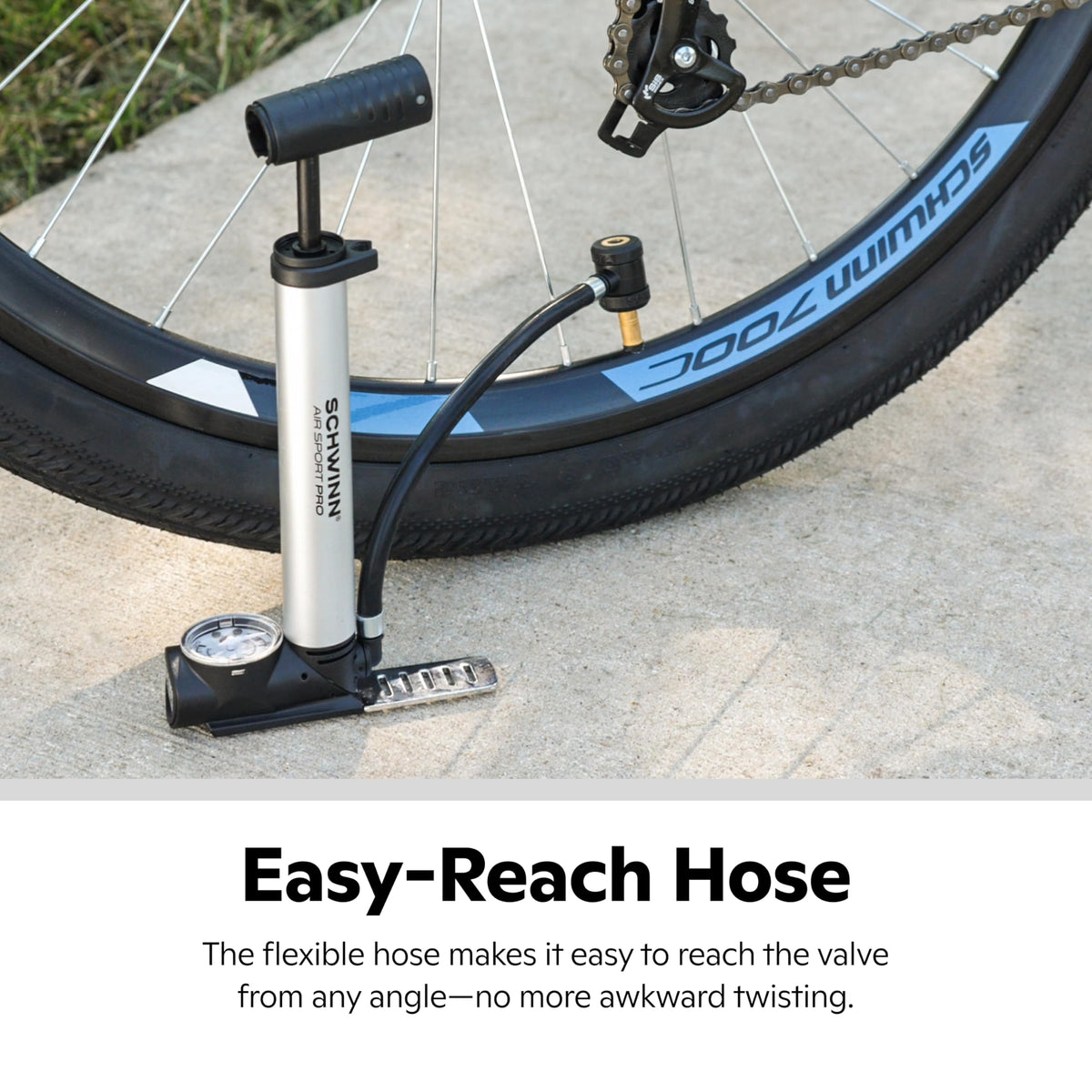 Schwinn Air Sport Pro Frame Pump, Black, Pressure Gauge, Portable, For Mountain, Cruiser and Electric Bikes, with Frame Mount Attachment, Dual Head for Schrader and Presta Valves, Manual Air Pump